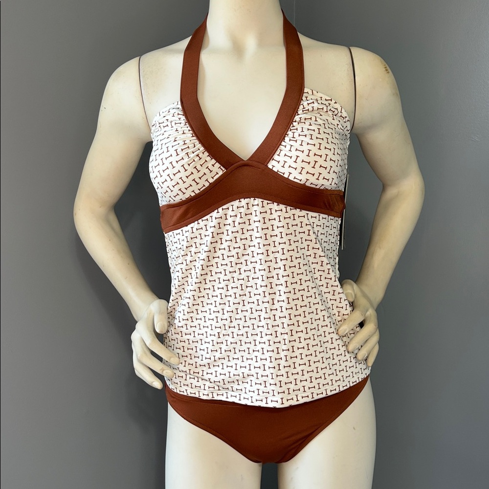 NWT 1 Sol Copper and White Halter Bikini Set